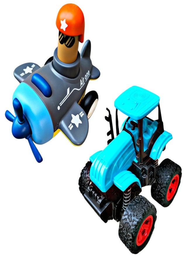 RUHANI Push an Go Airplane and Tractor Car Toy for Kids Boys and Girls | Multicolour (Pack of 2) - Image 1